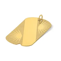 A gold-colored rectangular pendant with rounded corners and textured wing-like designs on both sides, featuring a small loop at the top for attachment.