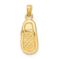 A gold pendant in the shape of a mobile phone with a textured quilted pattern on the lower half and a small stamped hallmark on the upper section, suspended from a bail loop.