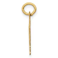 A gold-colored metal hook with a loop at the top and a long shaft with a textured finish, shown against a white background.