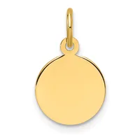 A polished gold circular pendant with a loop bail attached to the top.