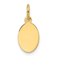 A polished gold oval pendant with a looped bail attachment, shown against a white background.