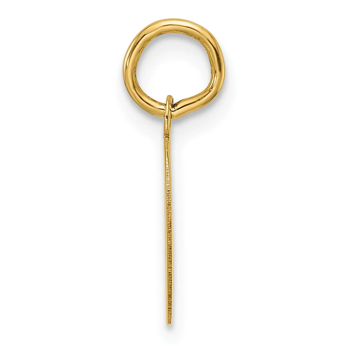 A gold loop pendant with a thin tapered stem, shown hanging against a white background.