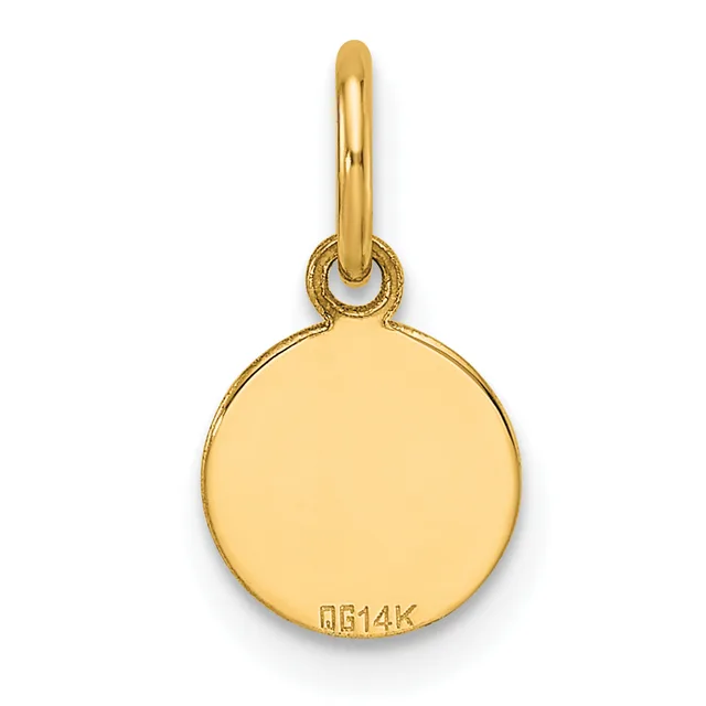 A small round gold charm with a polished finish hangs from a gold bail loop.