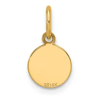 A small round gold charm with a polished finish hangs from a gold bail loop.
