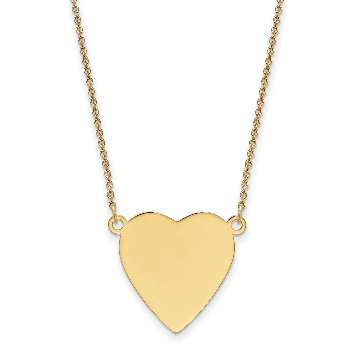 Gold-toned heart pendant hanging from a delicate gold chain against a white background.