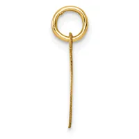 A gold-toned metal pendant consisting of a circular loop at the top connected to a long, tapered stem, shown against a white background.