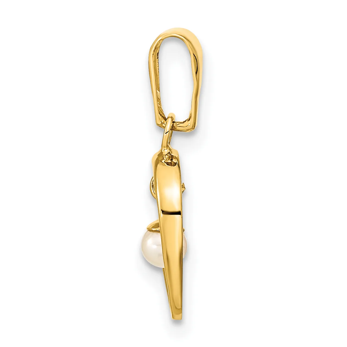 Gold-toned whistle pendant with a pearl accent, suspended from a gold-toned carabiner clasp.
