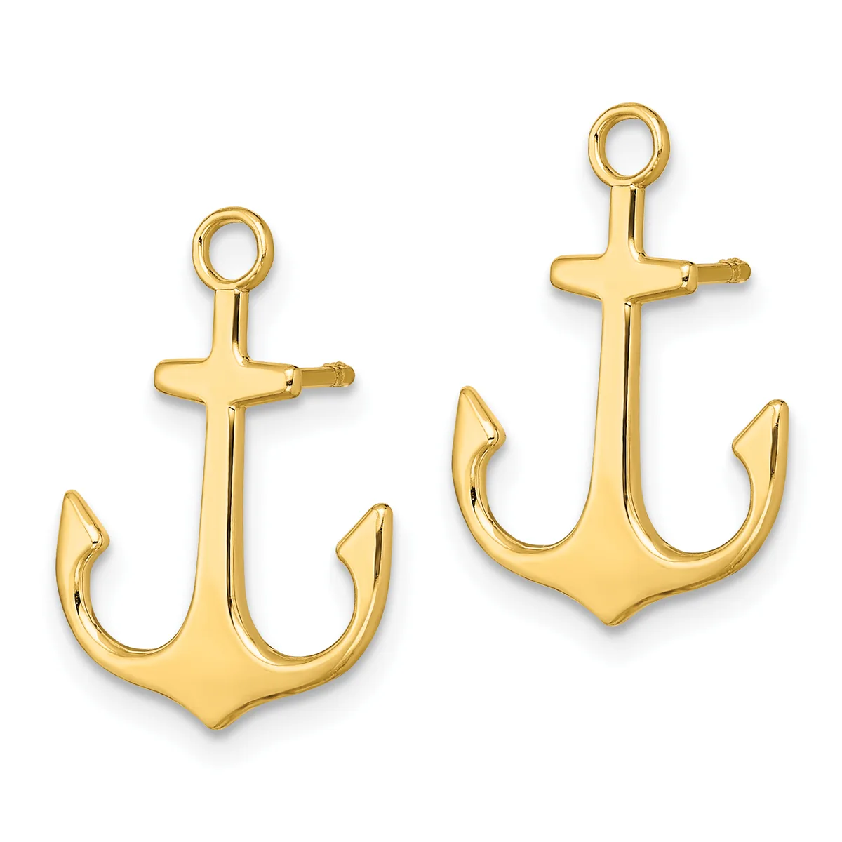 Two gold anchor charms with loops at the top, shown in different sizes against a white background.