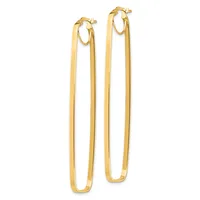 A pair of long, rectangular gold hoop earrings with polished finish and hinged posts.