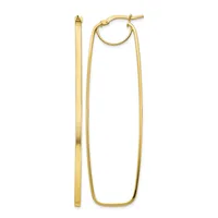 Pair of long rectangular gold hoop earrings with a polished finish and hinged post closures, shown from the front and side.
