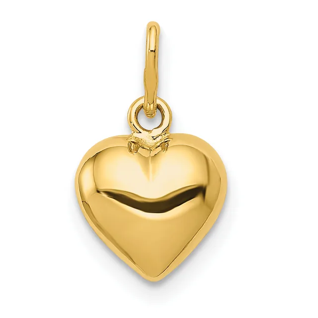 Polished gold-colored heart-shaped pendant with a hinged bail attached to the top.