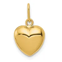 A polished gold heart-shaped pendant with a looped bail attached to the top.