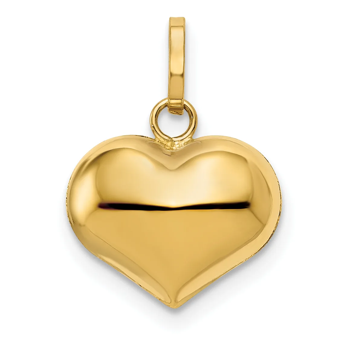 Polished gold-colored heart-shaped pendant with a slot across the center and rectangular bail attachment at the top.