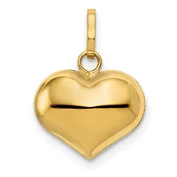 Polished gold-colored heart-shaped pendant with a slot across the center and rectangular bail attachment at the top.