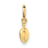 A polished gold-colored pendant charm in the shape of an elongated oval locket with a hinged bail attachment at the top.