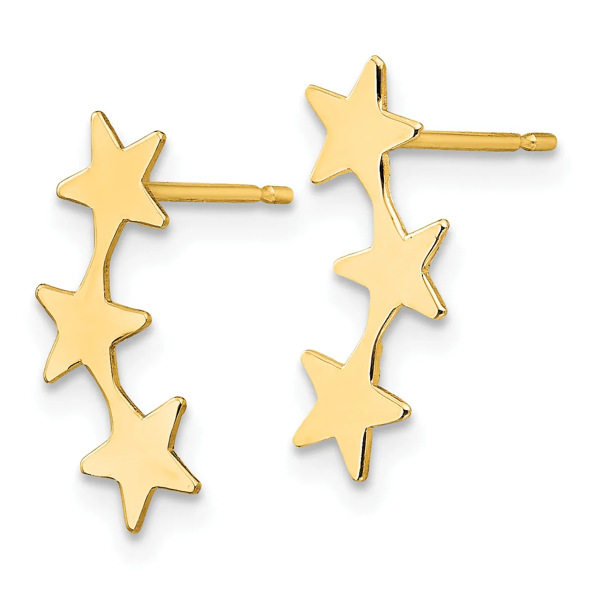 Pair of gold-toned stud earrings, each featuring three small stars arranged vertically along a post.
