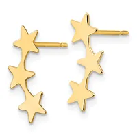 Pair of gold-toned stud earrings, each featuring three small stars arranged vertically along a post.