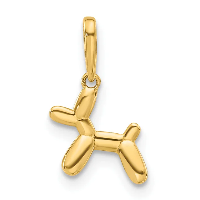 Gold pendant shaped like a balloon dog with a bail loop at the top, shown against a white background.