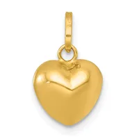 A polished gold heart-shaped pendant with a bale loop at the top, shown against a white background.