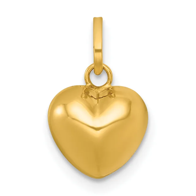 A polished gold heart-shaped pendant with a bail loop attached at the top.