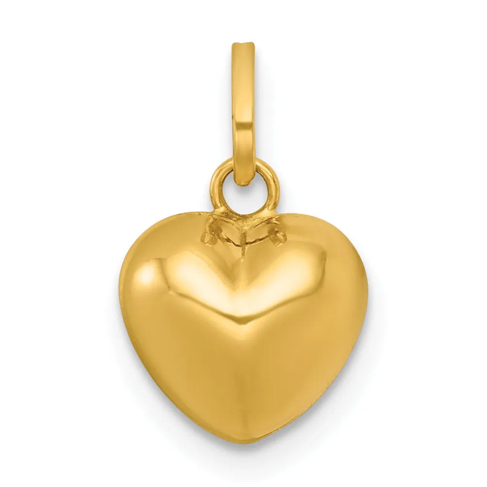 A polished gold heart-shaped pendant with a bail loop attached at the top.