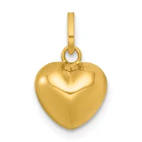 A polished gold heart-shaped pendant with a bail loop attached at the top.
