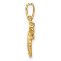 Gold-toned metal charm pendant featuring a detailed figure with small diamond accents, suspended from an elongated oval loop bail.