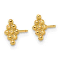 Pair of gold ball cluster cross stud earrings with posts and backs, shown from the front against a white background.
