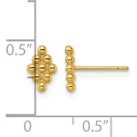Pair of gold spherical cluster stud earrings shown at actual size with a measurement scale indicating approximately 0.5 inches in width and height.