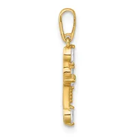 A gold pendant charm featuring a rectangular cityscape or skyscraper silhouette design with clear cubic zirconia stones, suspended from a gold lobster clasp.