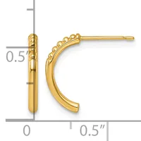 Pair of gold hoop earrings with textured surfaces, shown against a measurement scale indicating approximately 0.5 inches in length.