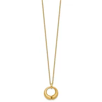 Gold-toned chain necklace with a circular hollow pendant hanging from the center.