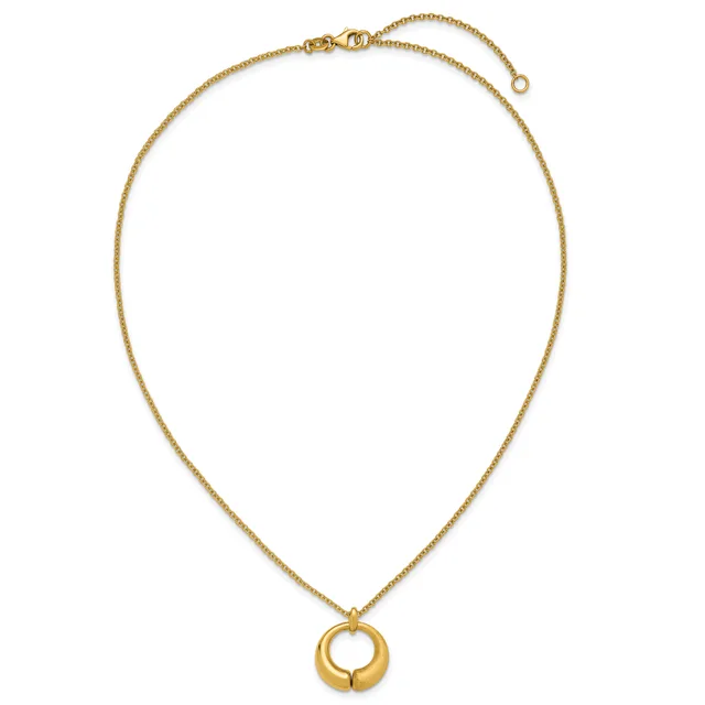 Gold-toned chain necklace with an adjustable clasp and a polished circular pendant hanging from the center.