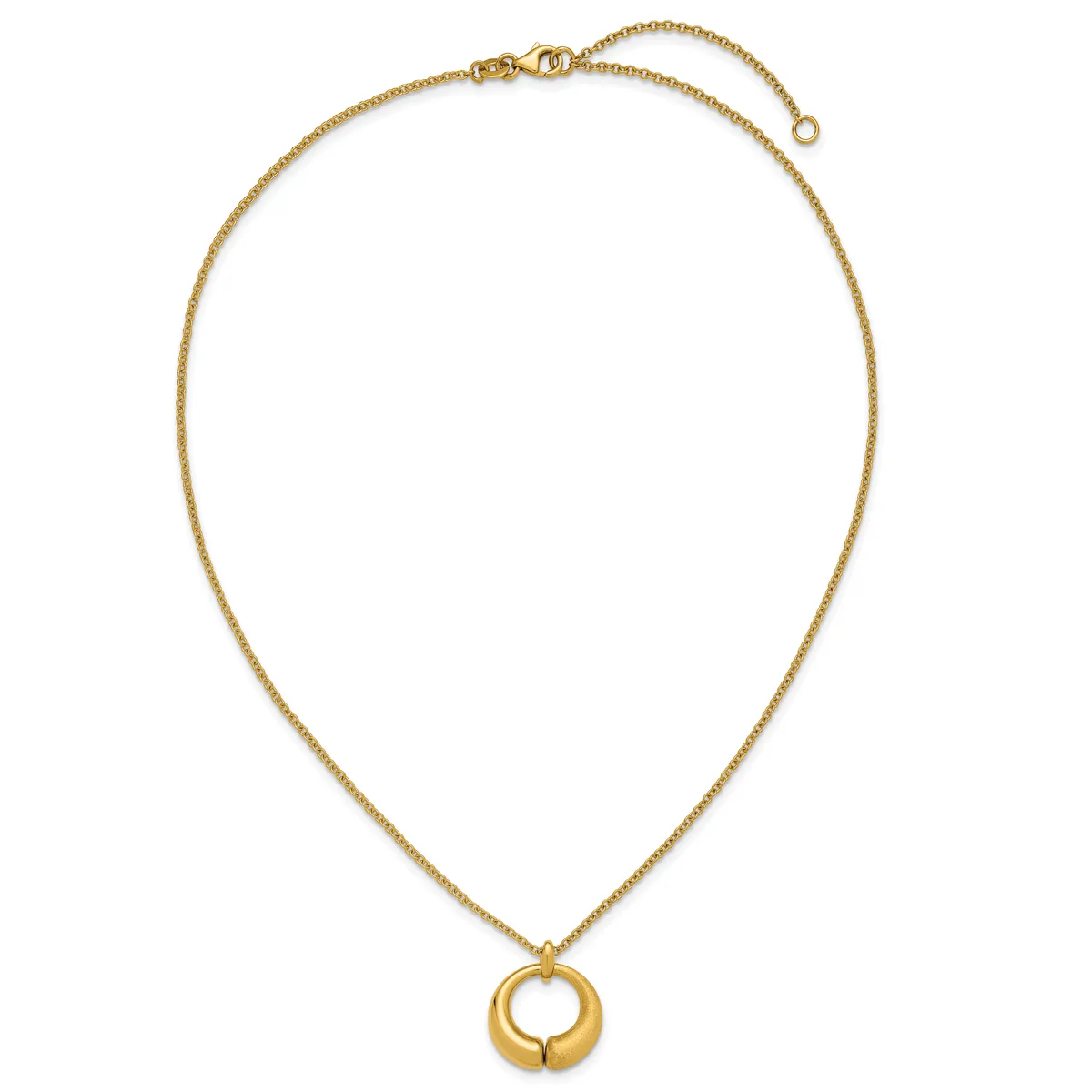 Gold-toned chain necklace with an adjustable clasp and a polished circular pendant hanging from the center.