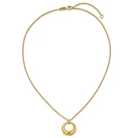 Gold-toned chain necklace with an adjustable clasp and a polished circular pendant hanging from the center.