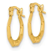 Pair of gold hoop earrings with a textured hammered finish and hinged clasp closures.