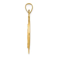 A long, slender gold pendant with a loop at the top and a pointed tip at the bottom, shown against a white background.