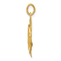 A gold-toned pendant charm shaped like a chili pepper with textured surface detail, suspended from an oval loop bail.