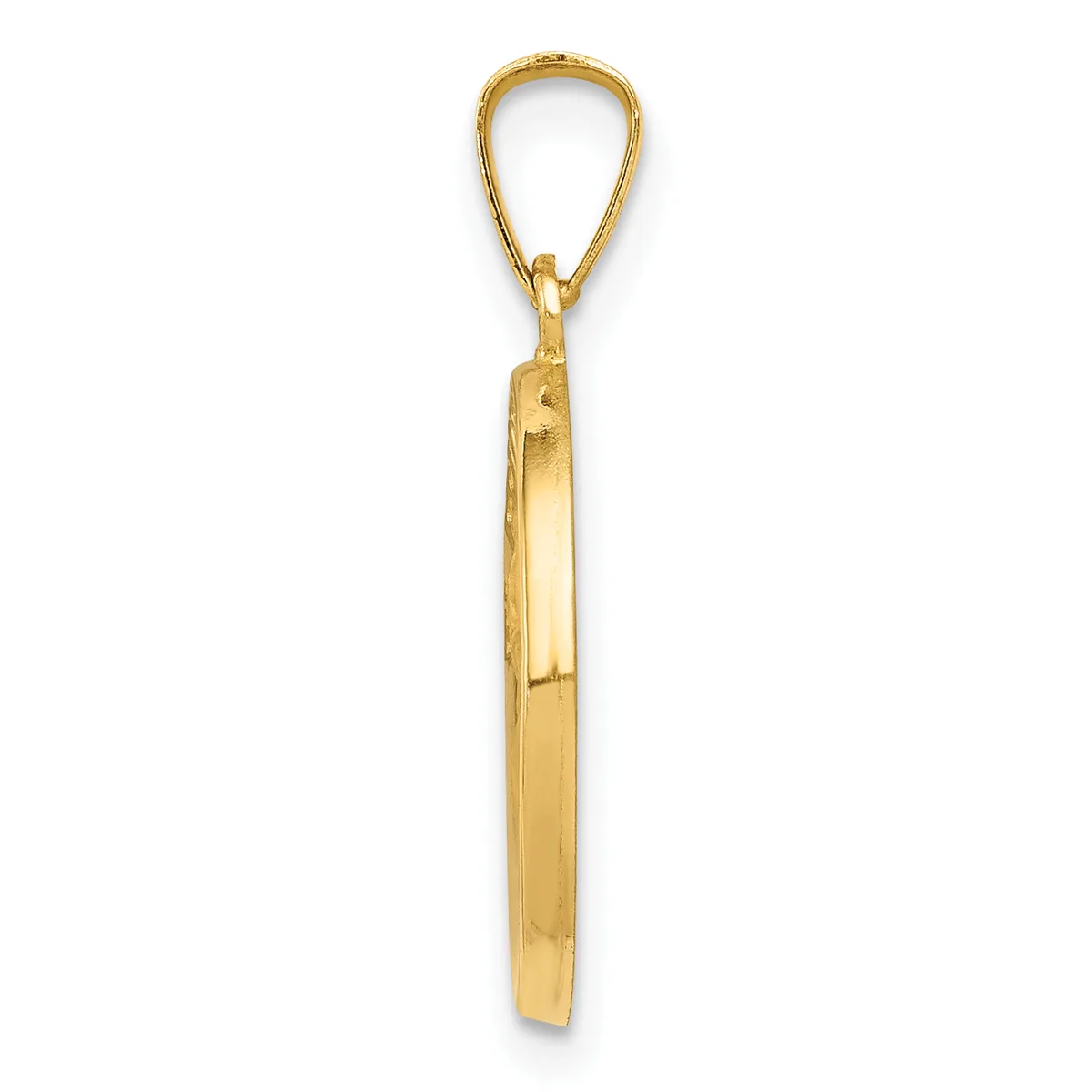 A polished gold vertical bar pendant with a teardrop-shaped loop at the top for hanging.