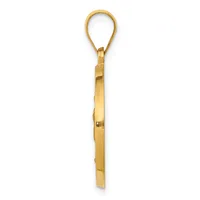 A gold-colored metal pendant with a teardrop-shaped loop at the top and a flat rectangular stem below, shown against a white background.