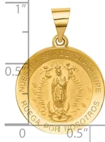 Gold pendant featuring a circular medal with an image of a robed figure in the center, surrounded by text around the rim, with a rectangular bail attached at the top.