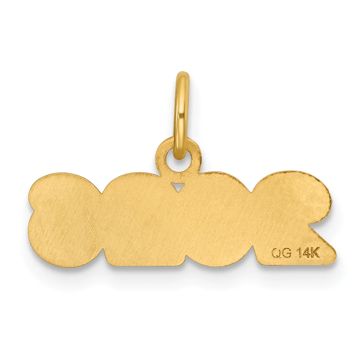 A gold pendant shaped like a cloud with a rounded loop at the top for hanging, shown against a white background.