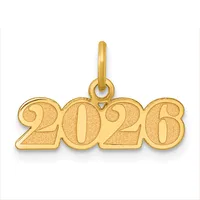 A gold pendant displaying the year 2028 in large numerals with a polished finish and an attached bail loop.