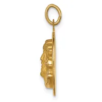 A gold pendant featuring a carved profile head in relief on a rectangular plaque, suspended from an oval loop at the top.