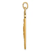 A long gold pendant charm consisting of a rectangular bar with textured surface detail, suspended from a gold oval loop connector at the top.