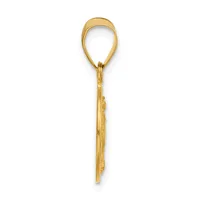 A gold-toned metal spoon with an elongated handle and a small loop at the top, shown against a white background.