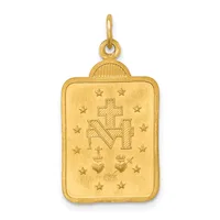 Gold rectangular pendant with rounded top featuring a cross, anchor, and heart design surrounded by stars and small crowns.