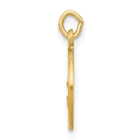 A gold eye hook with a cylindrical shaft and a small stamped hallmark, shown vertically against a white background.