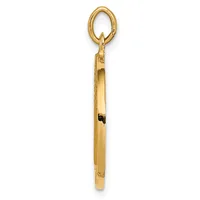 A gold rectangular pendant with a small dark stone or enamel detail, suspended from an oval loop, shown against a white background.