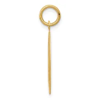 A gold-colored elongated pendant with a textured finish hanging from a smooth circular loop.